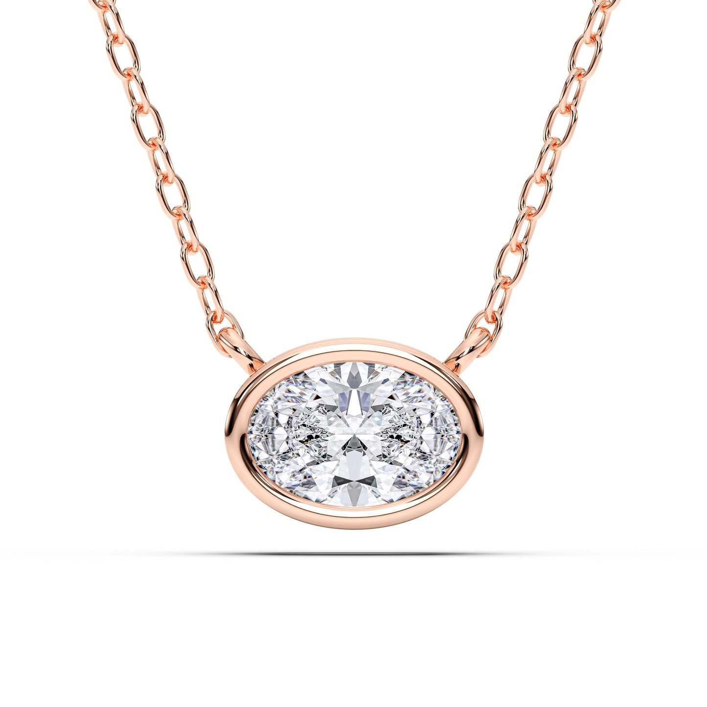 1 Carat Oval Cut Lab Grown Diamond East West Pendant Necklace for Women | Bezel Set Solitaire in 10K 14K 18K Rose White Yellow Gold | Modern Minimal Fine Jewelry Gift for Anniversary Birthday