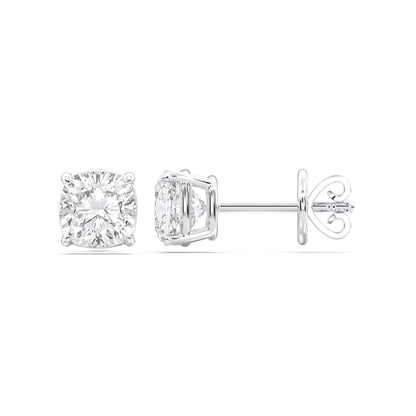 Certified 2-5 Carat Cushion Cut Diamond Stud Earrings for Women – Solitaire 4 Prong Setting – 10K, 14K & 18K – White Gold, Yellow Gold & Rose Gold