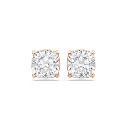 Certified 2-5 Carat Cushion Cut Diamond Stud Earrings for Women – Solitaire 4 Prong Setting – 10K, 14K & 18K – White Gold, Yellow Gold & Rose Gold