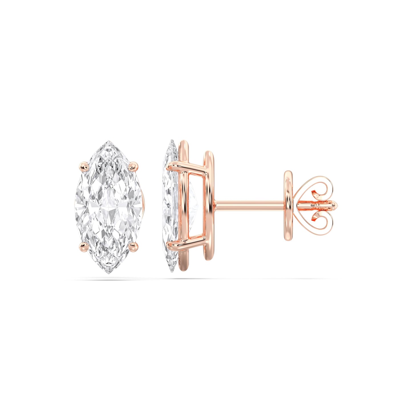 Cerified 2-5 Carat Marquise Cut Diamond Stud Earrings for Women – Solitaire Prong Set Earrings – Available in 10K, 14K & 18K – White, Yellow & Rose Gold