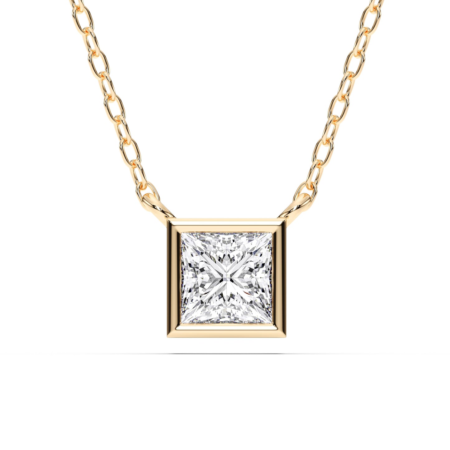 Derosa Jewels 1 Carat Princess Cut Lab Grown Diamond Pendant Necklace for Women | Bezel Set Solitaire Diamond Necklace | 10K 14K 18K Yellow White Rose Gold | Minimal Elegant Jewelry Gift