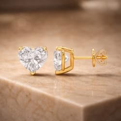 Certified 2-5 Carat Heart Cut Diamond Stud Earrings for Women – Solitaire Heart Shaped Studs – 10K, 14K & 18K – Rose, White and Yellow Gold – Solitaire Heart Shaped Studs