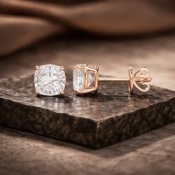Certified 2-5 Carat Cushion Cut Diamond Stud Earrings for Women – Solitaire 4 Prong Setting – 10K, 14K & 18K – White Gold, Yellow Gold & Rose Gold