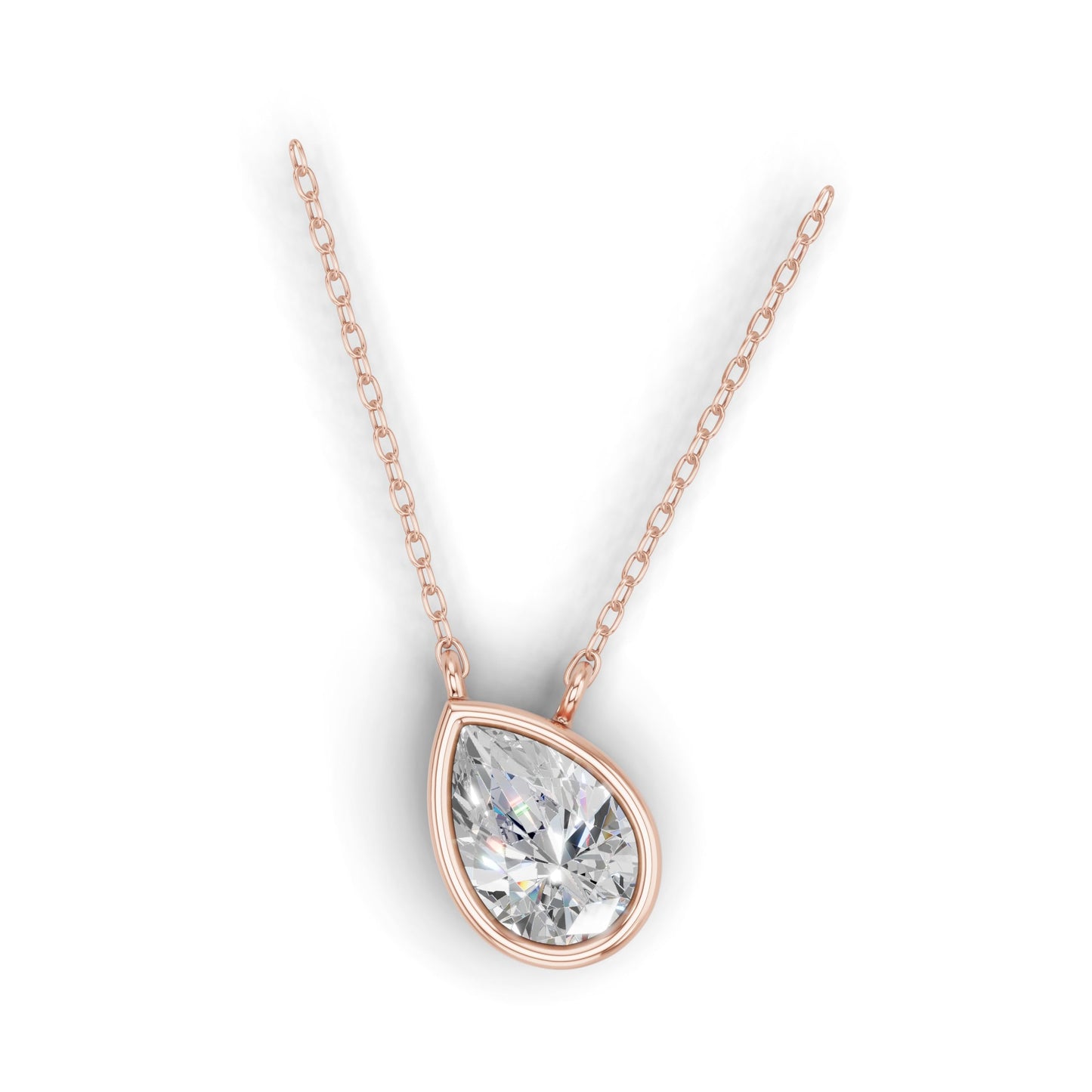 Derosa Jewels Lab Grown Pear Shape Diamond Pendant Necklace for Women | 0.75 Carat Bezel Set F-G/VS Diamond | Solid 10K 14K 18K Rose White Yellow Gold | Teardrop Solitaire Necklace Gift