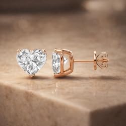 Certified 2-5 Carat Heart Cut Diamond Stud Earrings for Women – Solitaire Heart Shaped Studs – 10K, 14K & 18K – Rose, White and Yellow Gold – Solitaire Heart Shaped Studs