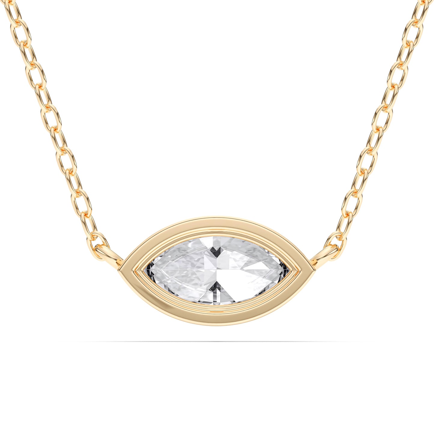 Derosa Jewels 1 Carat Marquise Cut Lab Grown Diamond East West Pendant Necklace for Women | Bezel Set Solitaire in 10K 14K 18K Rose White Yellow Gold | Modern Minimal Fine Jewelry Gift for Her