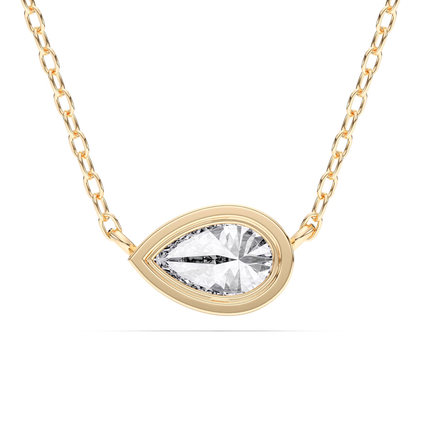 Derosa Jewels 1 Carat Pear Cut East West Lab Grown Diamond Pendant Necklace for Women | 10K 14K 18K Yellow White Rose Gold | Bezel Set Solitaire Diamond Necklace | Elegant Fine Jewelry Gift for Her