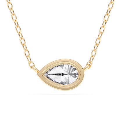 Derosa Jewels 1 Carat Pear Cut East West Lab Grown Diamond Pendant Necklace for Women | 10K 14K 18K Yellow White Rose Gold | Bezel Set Solitaire Diamond Necklace | Elegant Fine Jewelry Gift for Her