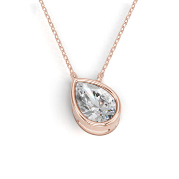 Derosa Jewels Lab Grown Pear Shape Diamond Pendant Necklace for Women | 0.75 Carat Bezel Set F-G/VS Diamond | Solid 10K 14K 18K Rose White Yellow Gold | Teardrop Solitaire Necklace Gift