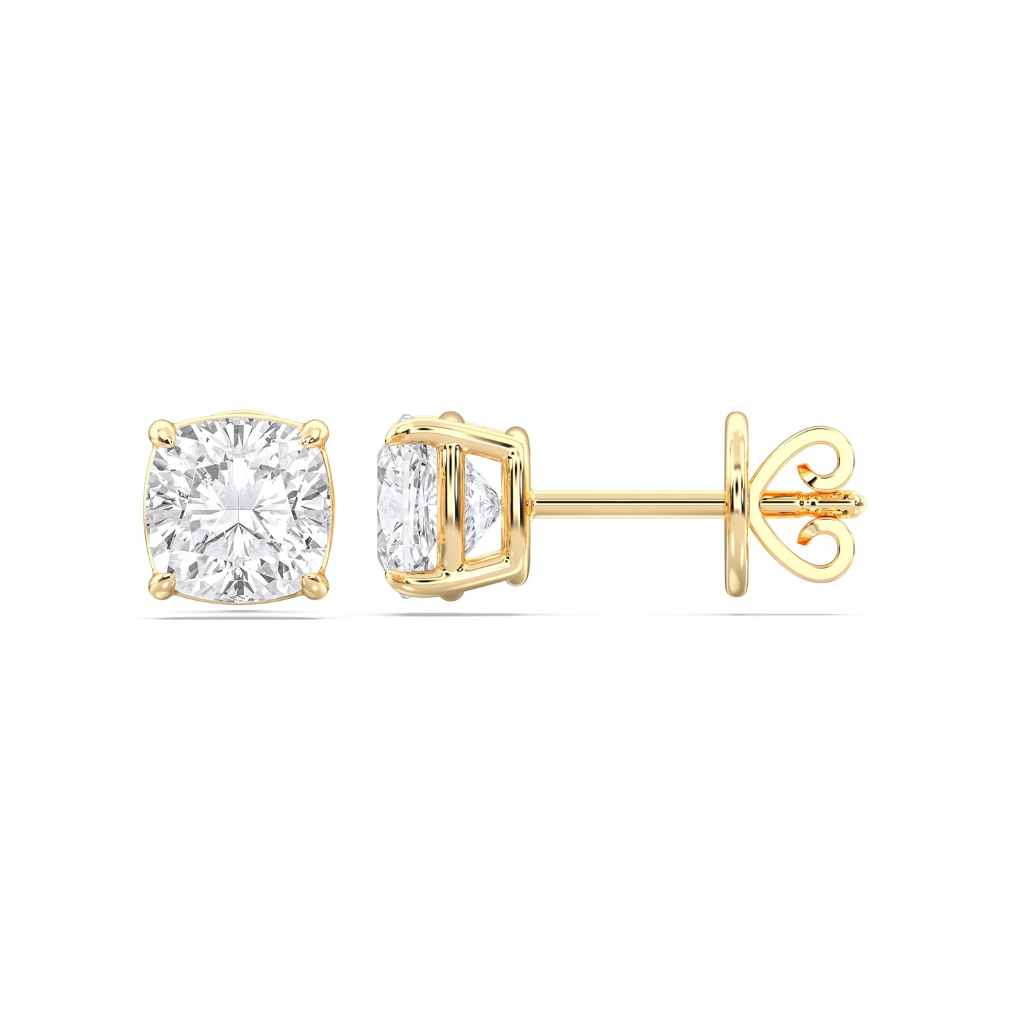 Certified 2-5 Carat Cushion Cut Diamond Stud Earrings for Women – Solitaire 4 Prong Setting – 10K, 14K & 18K – White Gold, Yellow Gold & Rose Gold