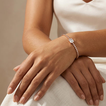 Derosa Jewels 1 Carat Certified Radiant Cut Lab Grown Diamond Bracelet for Women – 10K 14K 18K Gold (White, Yellow or Rose), Diamond Tennis Bracelet with Radiant Center Stone, 7 Inch