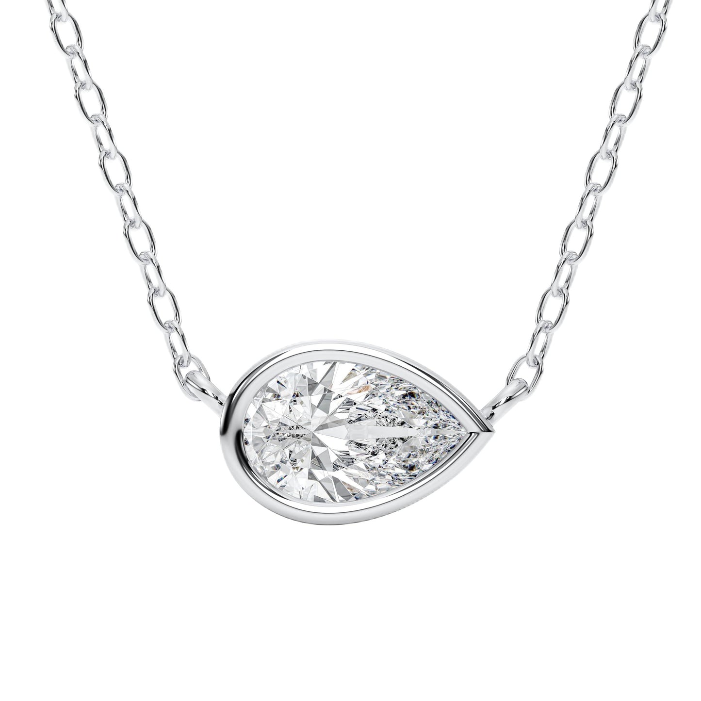 Derosa Jewels 1 Carat Pear Cut East West Lab Grown Diamond Pendant Necklace for Women | 10K 14K 18K Yellow White Rose Gold | Bezel Set Solitaire Diamond Necklace | Elegant Fine Jewelry Gift for Her