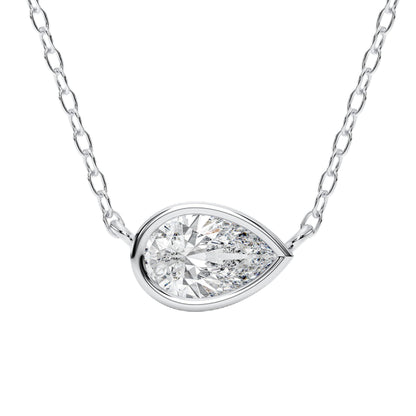 Derosa Jewels 1 Carat Pear Cut East West Lab Grown Diamond Pendant Necklace for Women | 10K 14K 18K Yellow White Rose Gold | Bezel Set Solitaire Diamond Necklace | Elegant Fine Jewelry Gift for Her