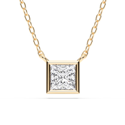 Derosa Jewels 1 Carat Princess Cut Lab Grown Diamond Pendant Necklace for Women | Bezel Set Solitaire Diamond Necklace | 10K 14K 18K Yellow White Rose Gold | Minimal Elegant Jewelry Gift