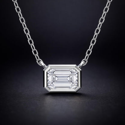 0.50 Carat East West Emerald Cut Lab Grown Diamond Pendant Necklace | Solid 10K 14K 18K Gold | Horizontal Solitaire Necklace in Rose, White, or Yellow Gold | Dainty Fine Jewelry Gift for Women