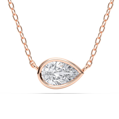 Derosa Jewels 1 Carat Pear Cut East West Lab Grown Diamond Pendant Necklace for Women | 10K 14K 18K Yellow White Rose Gold | Bezel Set Solitaire Diamond Necklace | Elegant Fine Jewelry Gift for Her