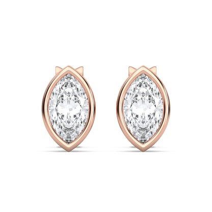 Certified 0.50-2 Carat Marquise Cut Bezel Set Diamond Stud Earrings for Women – Available in 10K, 14K & 18K – White Gold, Yellow Gold, Rose Gold