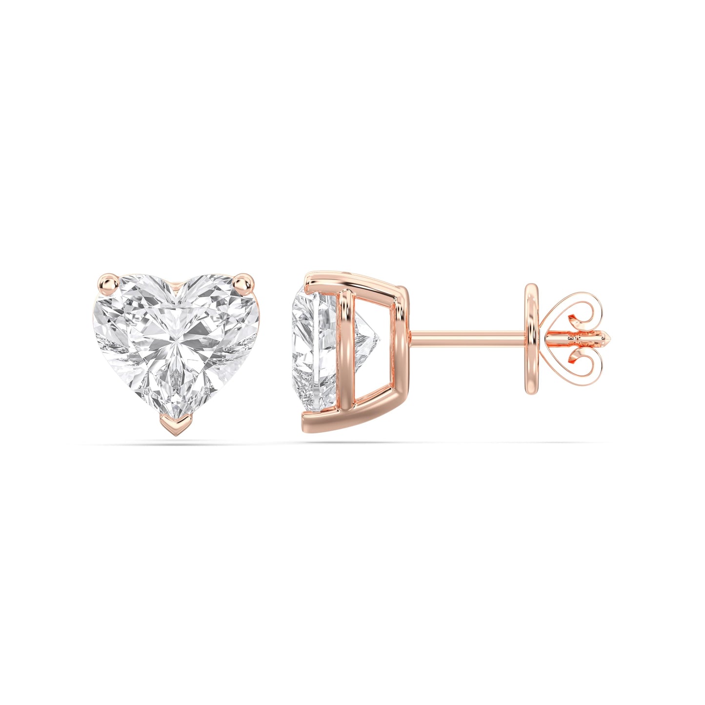 Certified 2-5 Carat Heart Cut Diamond Stud Earrings for Women – Solitaire Heart Shaped Studs – 10K, 14K & 18K – Rose, White and Yellow Gold – Solitaire Heart Shaped Studs