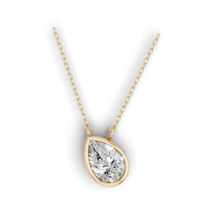 Derosa Jewels Lab Grown Pear Shape Diamond Pendant Necklace for Women | 0.75 Carat Bezel Set F-G/VS Diamond | Solid 10K 14K 18K Rose White Yellow Gold | Teardrop Solitaire Necklace Gift