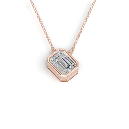 Derosa Jewels Lab Grown Emerald Cut Diamond Pendant Necklace for Women | 0.75 Carat Bezel Set F-G/VS Diamond | Solid 10K 14K 18K Rose White Yellow Gold | Elegant Solitaire Necklace Gift