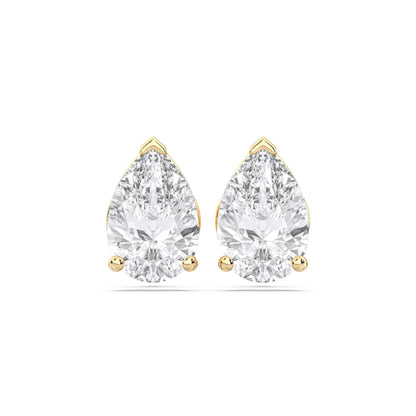 Certified 2-5 Carat Pear Cut Diamond Stud Earrings for Women – Classic Solitaire 3 Prong Setting – 10K, 14K & 18K – White Gold, Yellow Gold & Rose Gold
