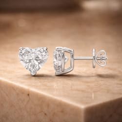 Certified 2-5 Carat Heart Cut Diamond Stud Earrings for Women – Solitaire Heart Shaped Studs – 10K, 14K & 18K – Rose, White and Yellow Gold – Solitaire Heart Shaped Studs