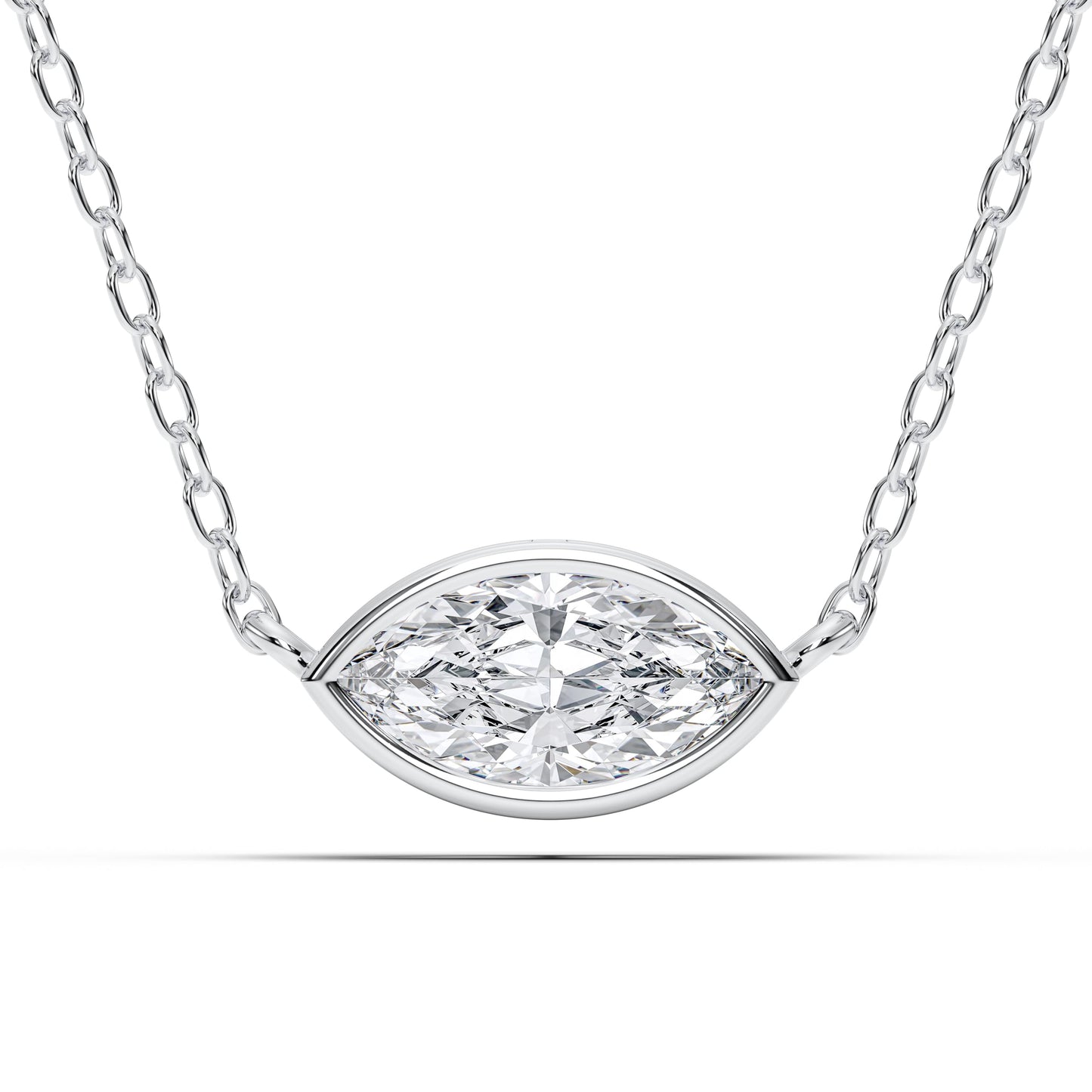 Derosa Jewels 1 Carat Marquise Cut Lab Grown Diamond East West Pendant Necklace for Women | Bezel Set Solitaire in 10K 14K 18K Rose White Yellow Gold | Modern Minimal Fine Jewelry Gift for Her