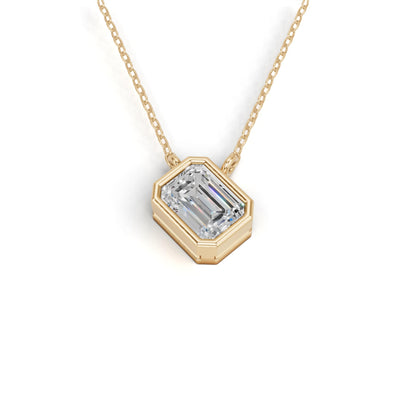Derosa Jewels Lab Grown Emerald Cut Diamond Pendant Necklace for Women | 0.75 Carat Bezel Set F-G/VS Diamond | Solid 10K 14K 18K Rose White Yellow Gold | Elegant Solitaire Necklace Gift