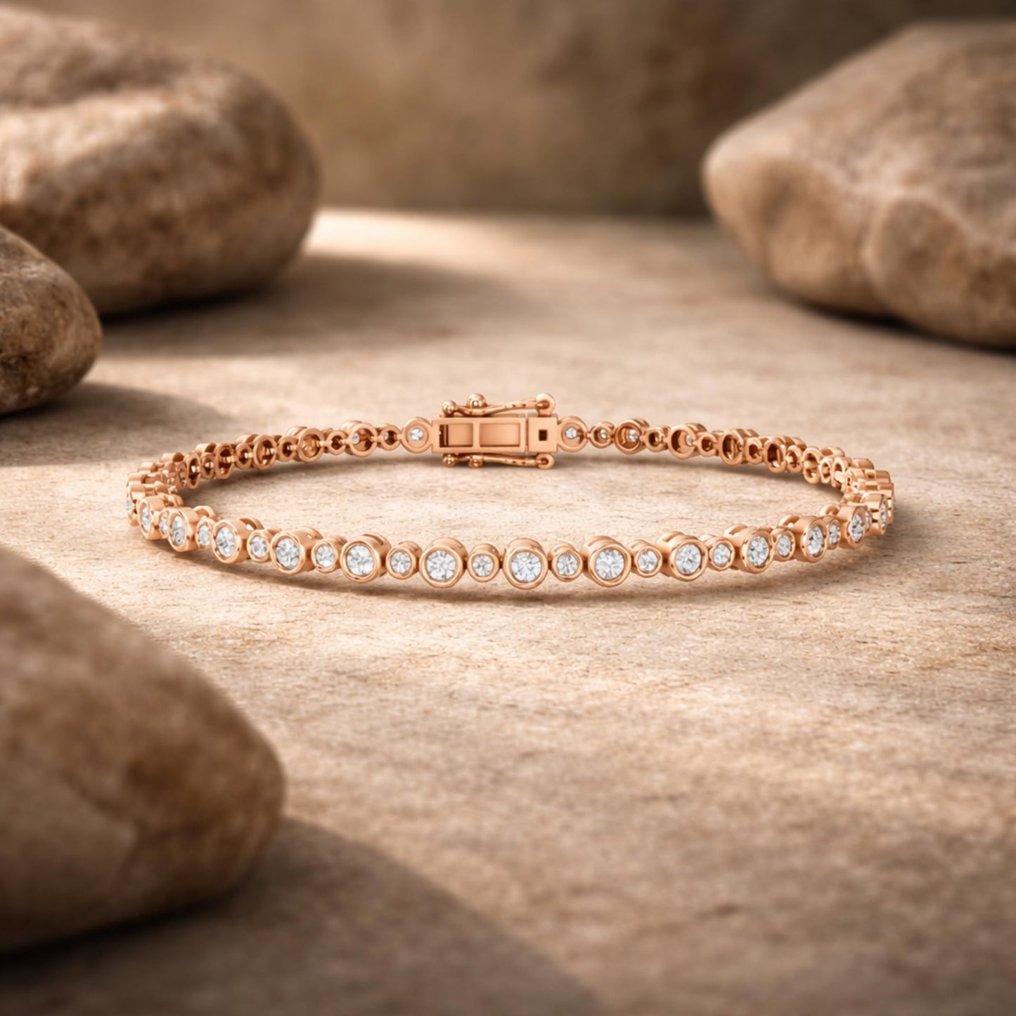 Derosa Jewels Lab Grown Diamond Tennis Bracelet for Women – 7 Inch, 10K 14K 18K Solid Gold (White, Yellow or Rose Gold), Bezel Set Diamond Bracelet, Fine Jewelry Gift