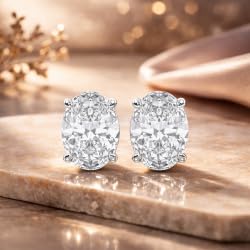 Certified 2-5 Carat Oval Cut Diamond Stud Earrings for Women – Classic Solitaire 4 Prong Setting – 10K, 14K & 18K – White Gold, Yellow Gold & Rose Gold