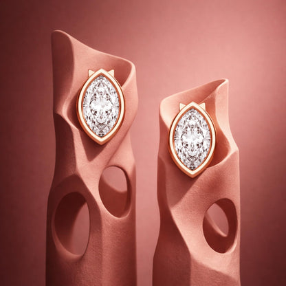 Certified 0.50-2 Carat Marquise Cut Bezel Set Diamond Stud Earrings for Women – Available in 10K, 14K & 18K – White Gold, Yellow Gold, Rose Gold