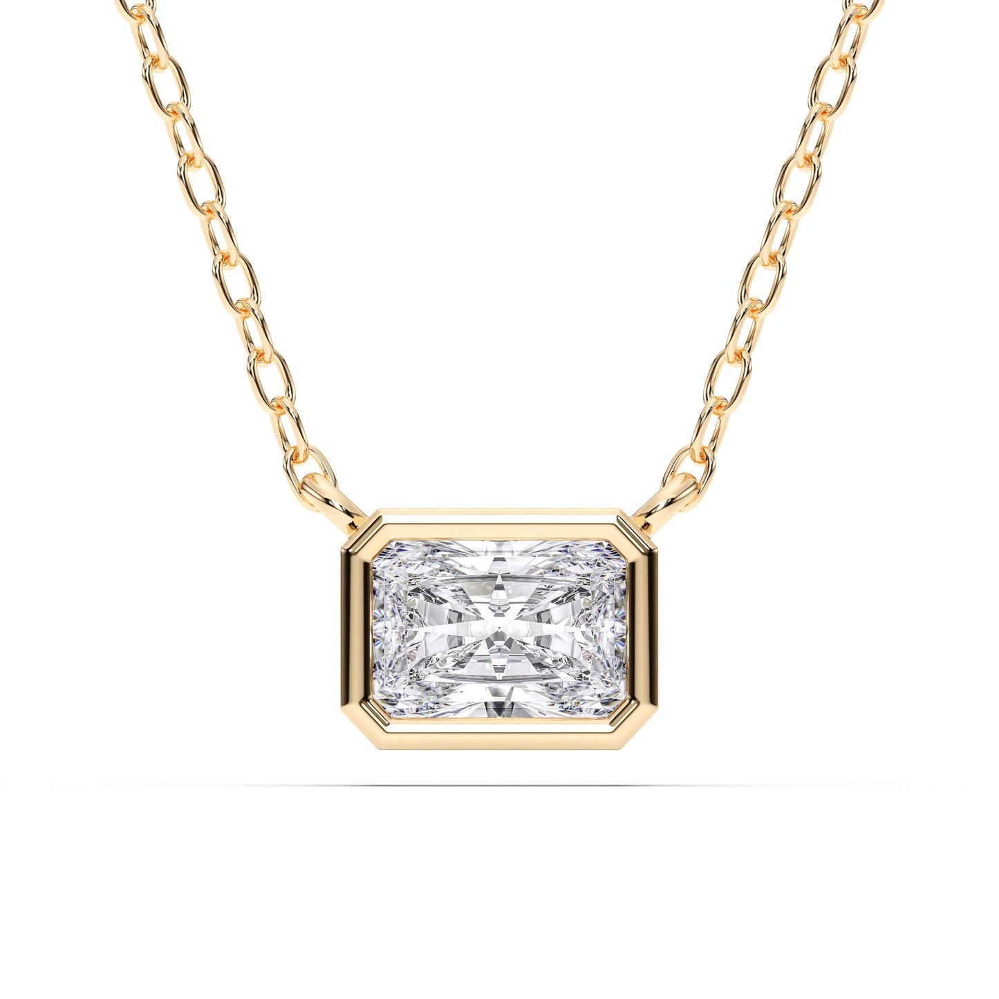 Derosa Jewels 1 Carat East West Radiant Cut Lab Grown Diamond Pendant Necklace for Women | 10K 14K 18K Solid Gold | Bezel Set Solitaire Necklace | D-F/VS Diamond | Modern Minimalist Jewelry Gift