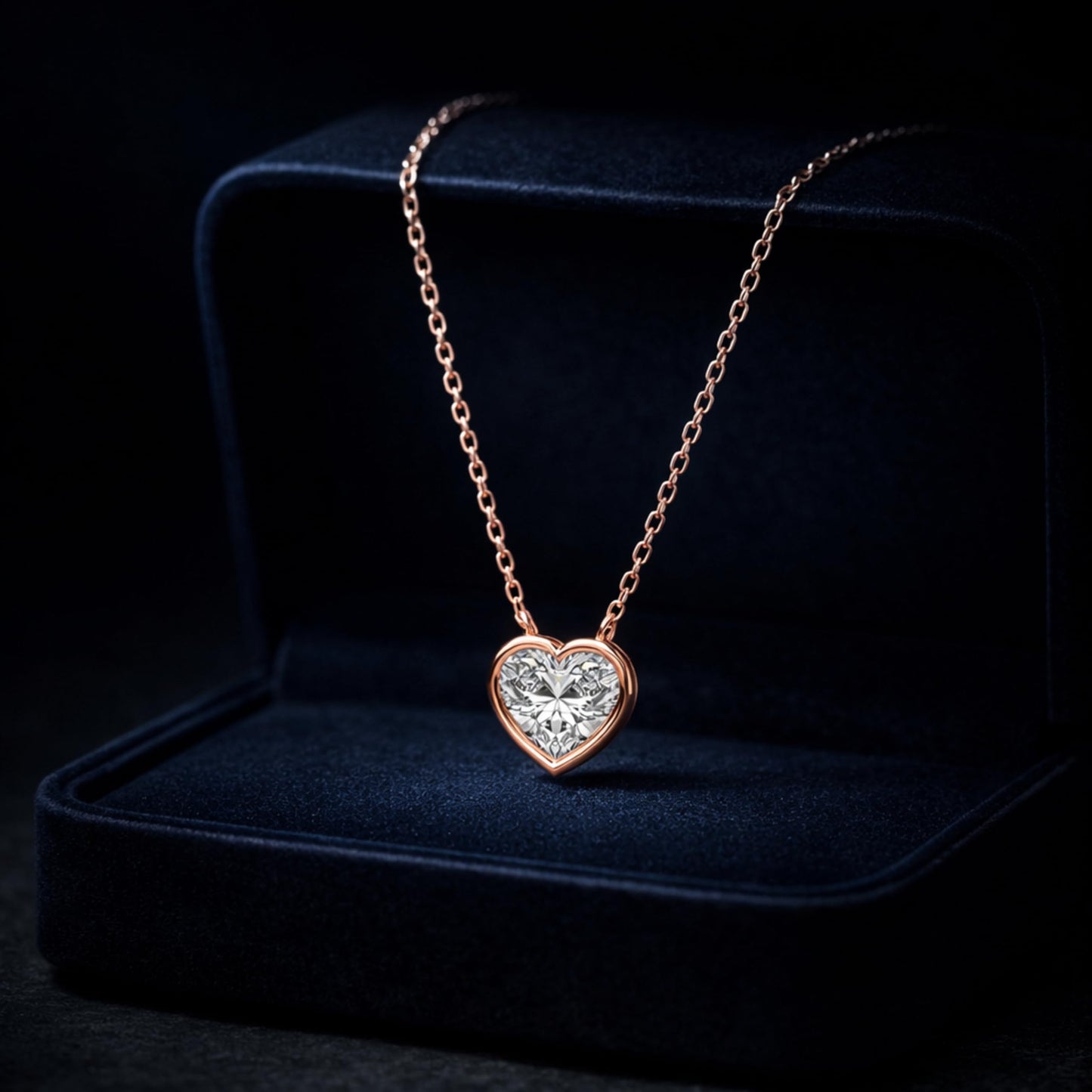 Derosa Jewels 1 Carat Heart Cut Lab Grown Diamond Pendant Necklace for Women | Bezel Set Solitaire in 10K 14K 18K Rose White Yellow Gold | Elegant Fine Jewelry Gift for Anniversary Valentine Birthday