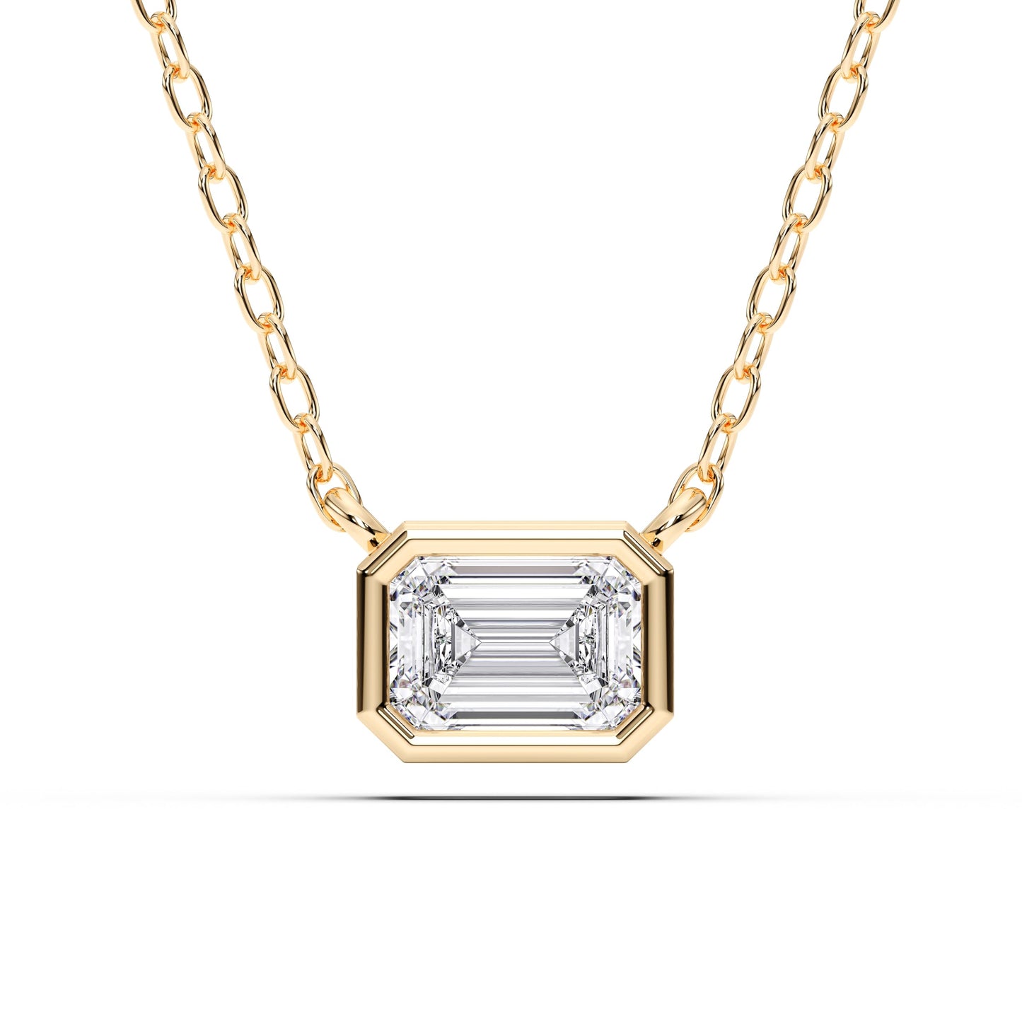 0.50 Carat East West Emerald Cut Lab Grown Diamond Pendant Necklace | Solid 10K 14K 18K Gold | Horizontal Solitaire Necklace in Rose, White, or Yellow Gold | Dainty Fine Jewelry Gift for Women