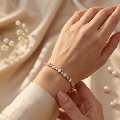 Derosa Jewels Lab Grown Diamond Tennis Bracelet for Women – 7 Inch, Sterling Silver, Yellow Gold Plated or Rose Gold Plated, Bezel Set Diamond Bracelet, Fine Jewelry Gift