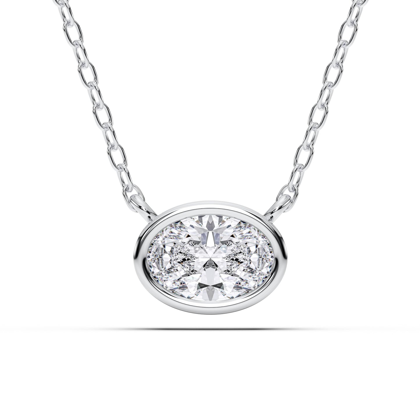 1 Carat Oval Cut Lab Grown Diamond East West Pendant Necklace for Women | Bezel Set Solitaire in 10K 14K 18K Rose White Yellow Gold | Modern Minimal Fine Jewelry Gift for Anniversary Birthday