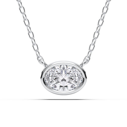 1 Carat Oval Cut Lab Grown Diamond East West Pendant Necklace for Women | Bezel Set Solitaire in 10K 14K 18K Rose White Yellow Gold | Modern Minimal Fine Jewelry Gift for Anniversary Birthday