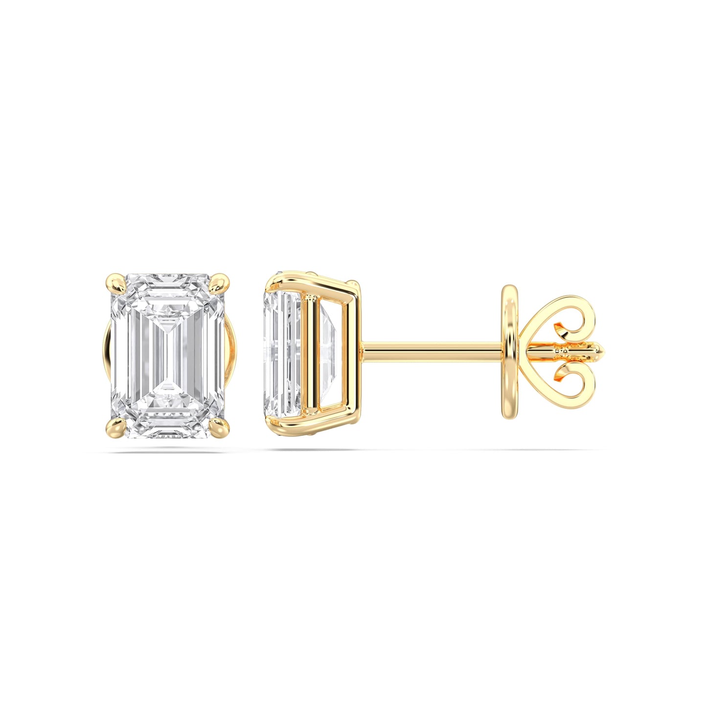 Certified 2-5 Carat Emerald Cut Diamond Stud Earrings for Women – Solitaire Emerald Shape Studs in 10K, 14K & 18K – Rose, White and Yellow Gold