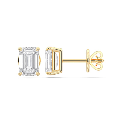 Certified 2-5 Carat Emerald Cut Diamond Stud Earrings for Women – Solitaire Emerald Shape Studs in 10K, 14K & 18K – Rose, White and Yellow Gold