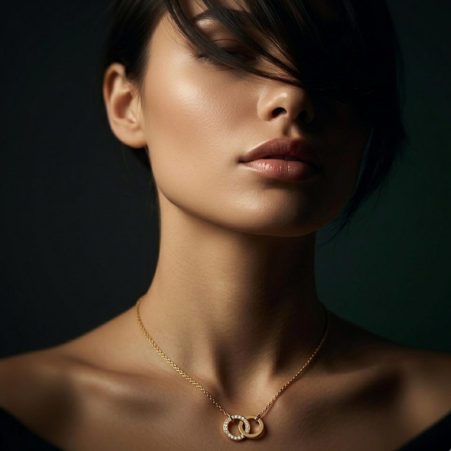 Derosa Jewels Lab Grown Diamond Circle Necklace for Women in 10KT 14KT 18KT Gold (Yellow, White, Rose) | Double Circle Pendant | 16 Inch Necklace with 18 Inch Extension Chain
