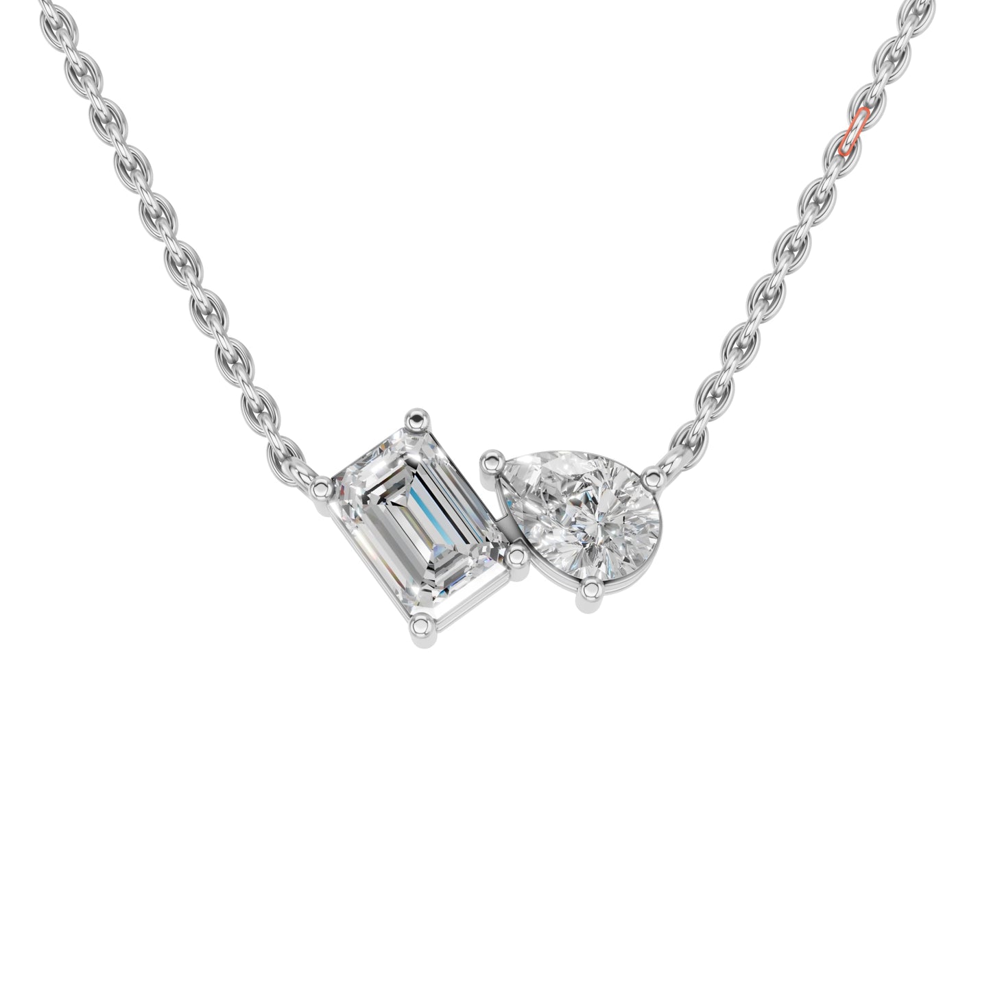 Derosa Jewels 1.5 Carat Diamond Duo Pendant Necklace for Women, 0.75 Ct Emerald Cut & Pear Shape Lab-Grown Diamonds – 10K 14K 18K Gold & 14K White Gold with Sterling Silver Chain, 18 Inch