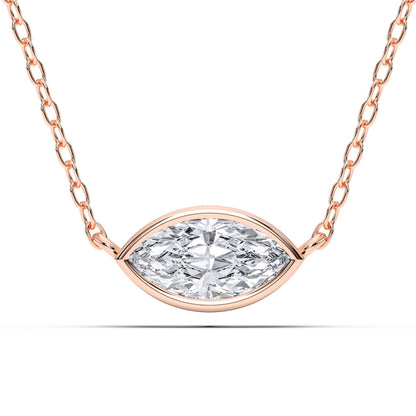 Derosa Jewels 1 Carat Marquise Cut Lab Grown Diamond East West Pendant Necklace for Women | Bezel Set Solitaire in 10K 14K 18K Rose White Yellow Gold | Modern Minimal Fine Jewelry Gift for Her