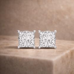 Certified 2-5 Carat Princess Cut Diamond Stud Earrings for Women – Push Back Solitaire Princess Diamond Studs in 10K, 14K & 18K Gold – Rose, White and Yellow Gold