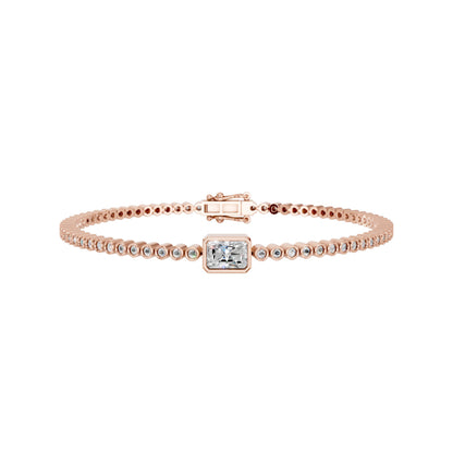 Derosa Jewels Certified Radiant Cut Lab Grown Diamond Tennis Bracelet for Women – 7 Inch, Sterling Silver, Yellow Gold Plated or Rose Gold Plated, Radiant Center Stone Diamond Bracelet