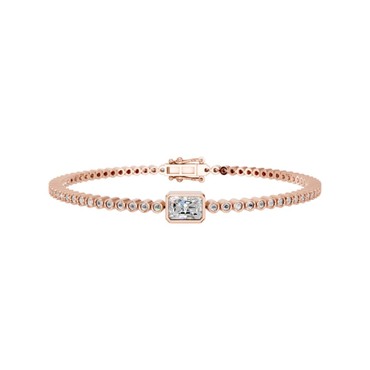 Derosa Jewels Certified Radiant Cut Lab Grown Diamond Tennis Bracelet for Women – 7 Inch, Sterling Silver, Yellow Gold Plated or Rose Gold Plated, Radiant Center Stone Diamond Bracelet