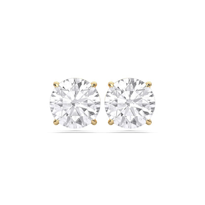 Certified 2-5 Carat Round Cut Diamond Stud Earrings for Women – Classic Solitaire Round Diamond Studs in 10K, 14K & 18K – Rose, White and Yellow Gold