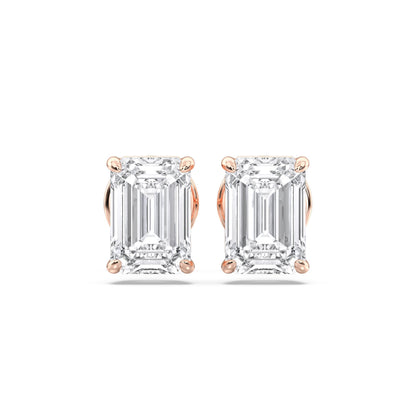 Certified 2-5 Carat Emerald Cut Diamond Stud Earrings for Women – Solitaire Emerald Shape Studs in 10K, 14K & 18K – Rose, White and Yellow Gold