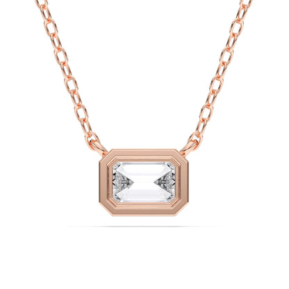 0.50 Carat East West Emerald Cut Lab Grown Diamond Pendant Necklace | Solid 10K 14K 18K Gold | Horizontal Solitaire Necklace in Rose, White, or Yellow Gold | Dainty Fine Jewelry Gift for Women