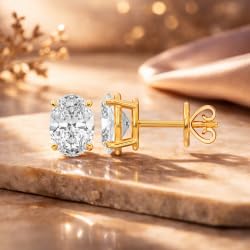 Certified 2-5 Carat Oval Cut Diamond Stud Earrings for Women – Classic Solitaire 4 Prong Setting – 10K, 14K & 18K – White Gold, Yellow Gold & Rose Gold