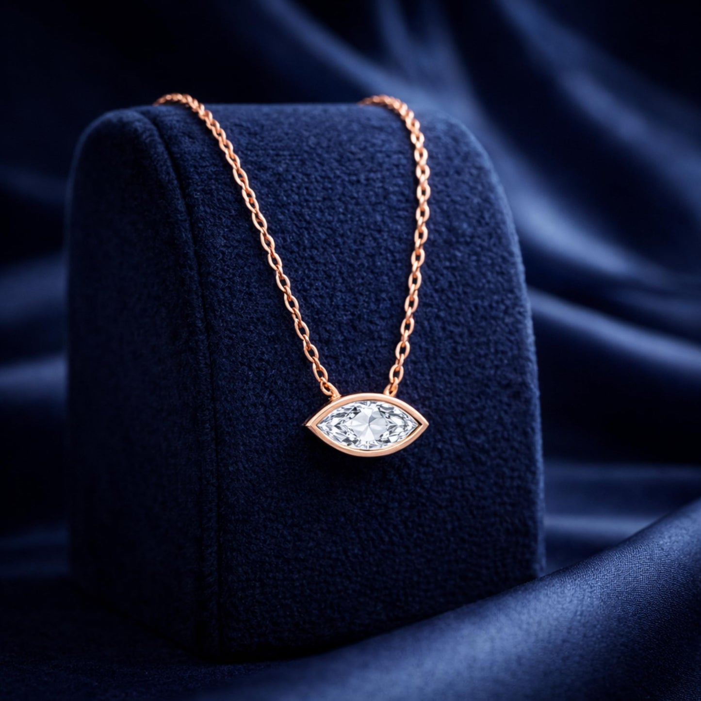 Derosa Jewels 1 Carat Marquise Cut Lab Grown Diamond East West Pendant Necklace for Women | Bezel Set Solitaire in 10K 14K 18K Rose White Yellow Gold | Modern Minimal Fine Jewelry Gift for Her